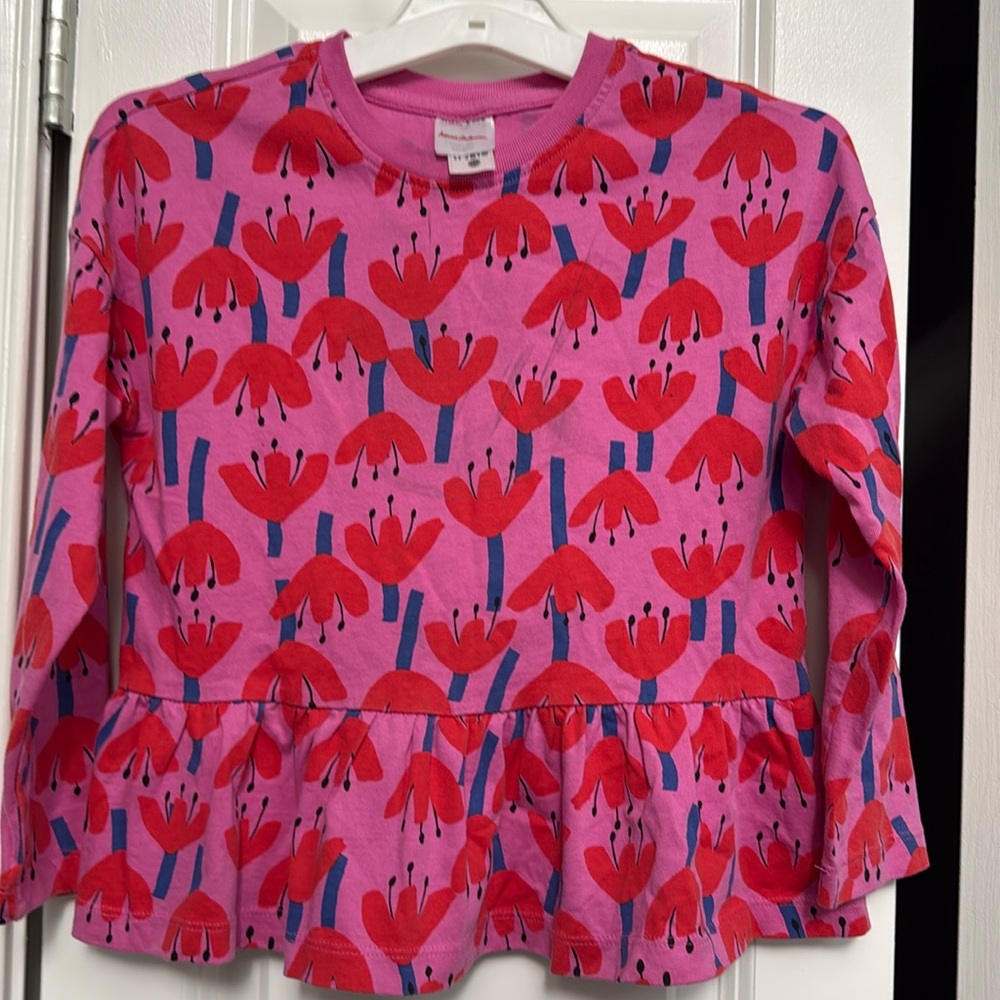 Hanna Andersson Girls Long Sleeve Peplum Graphic T-Shirt - Picture 2 of 5